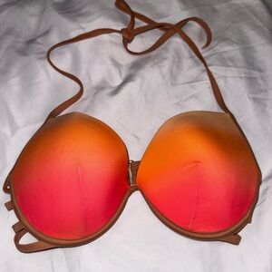 Shade & Shore Ombre Orange Pink Bikini Top with Brown Trim